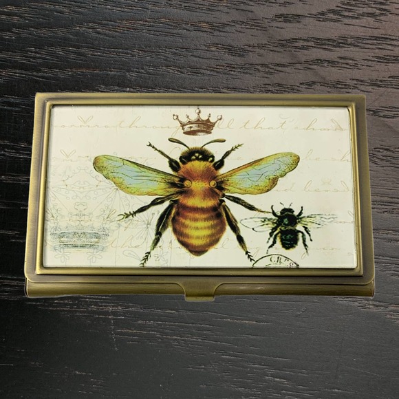 Imperial Honey Bee Business Card Holder, French Inspired, Brass & Glass Case - Picture 2 of 5